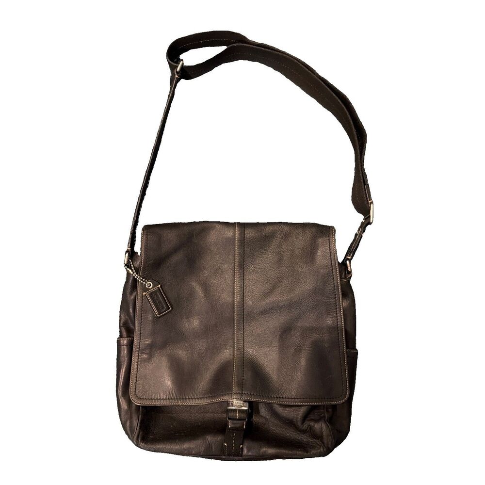 COACH Shoulder Bag Transatlantic Leather Map Bag Black 70105 Messenger Bag